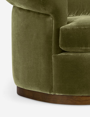 Close up of the Rochester velvet barrel back swivel chair