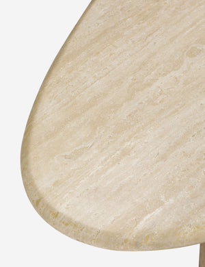 Close up of the top of the Rayan travertine top and fluted leg coffee table