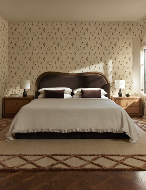 A bedroom featuring the Bamonte Textile String Floral Wallpaper by Jake Arnold on the walls