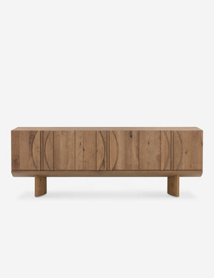 Remwald sculptural oak wood low profile media console.