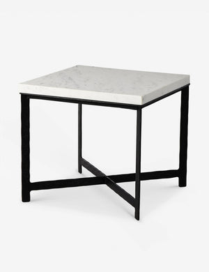 Angled view of the Breslin square marble top side table.