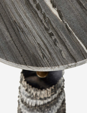 Close up view of the Fallow round marble side table.