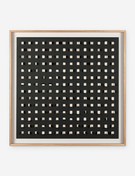 #color::black-and-white #size::48--x-48- | See Through black and white wall art featuring square paper cutouts with flaps on a linen backdrop