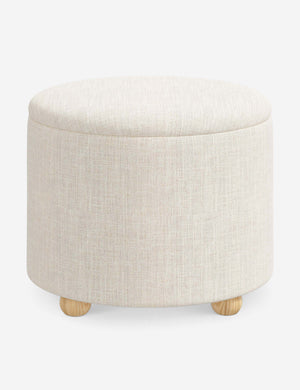 Kamila Talc Linen 24-inch round ottoman with storage space and pinewood feet
