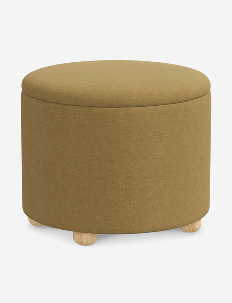 #color::sesame-linen-weave #size::24-Dia | Angled view of the Kamila Sesame Linen 24-inch ottoman