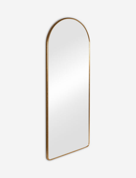 #color::gold | Angled view of the Shashenka gold arched floor mirror