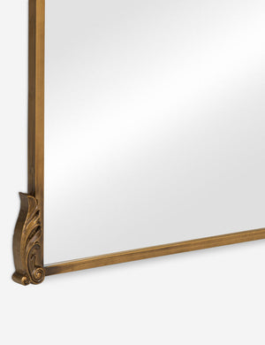 Close up of the bottom corner of the Casserly ornate gold full length mirror.
