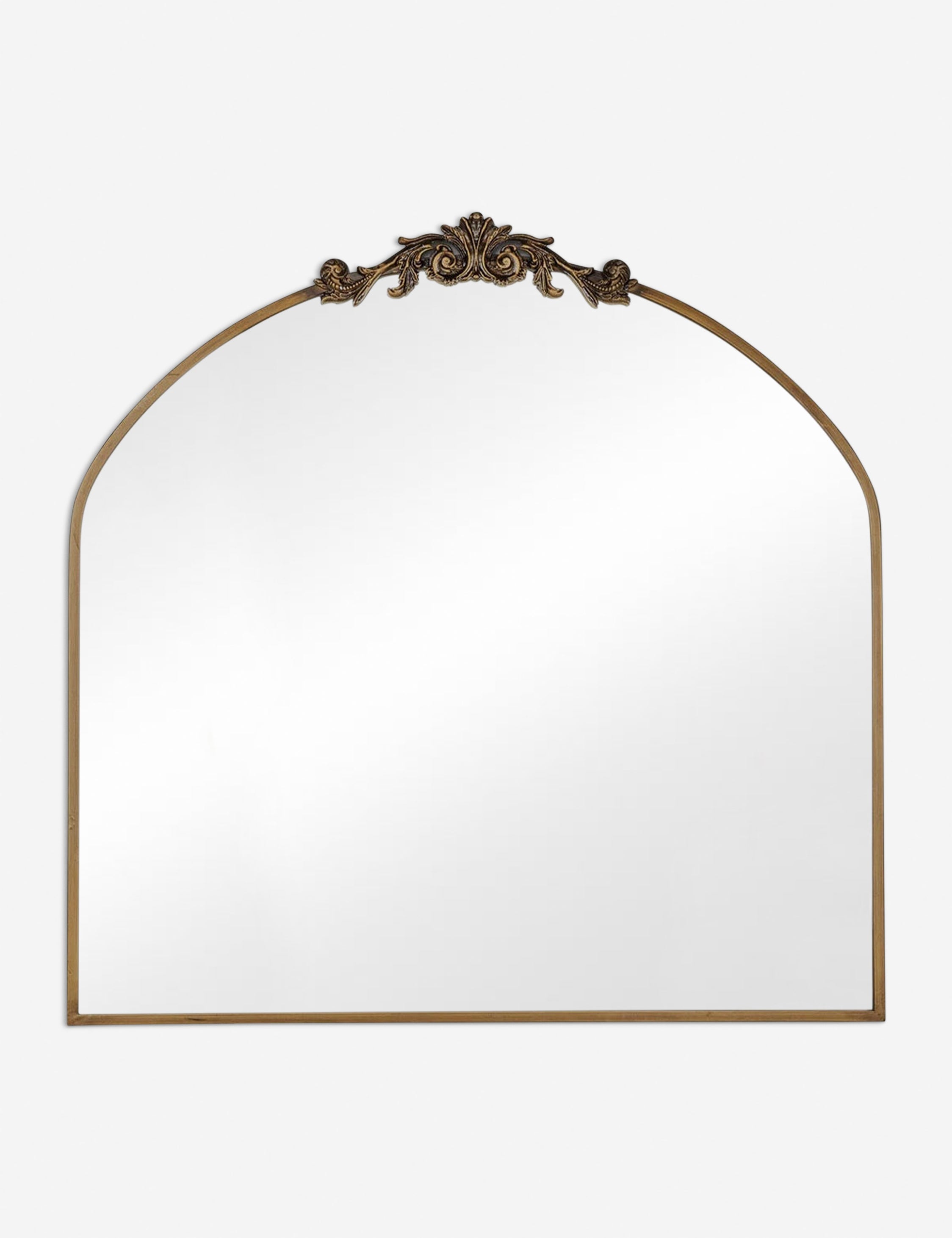 #color::gold | Tulca arched gold mirror with flat bottom edge and traditional scroll detailing.