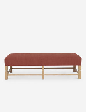 Ambleside Terracotta Linen upholstered bench with carved detailing on the frame and vertical channeling around the cushion by Ginny Macdonald