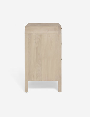 Brooke 3-drawer white-washed oak dresser with rounded corners and iron pulls