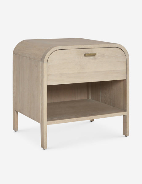 #color::natural | Brooke one drawer whitewashed nightstand with an open shelf and sleek iron pull