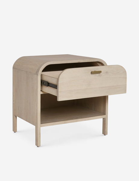 #color::natural | Brooke one drawer whitewashed nightstand with an open shelf and sleek iron pull