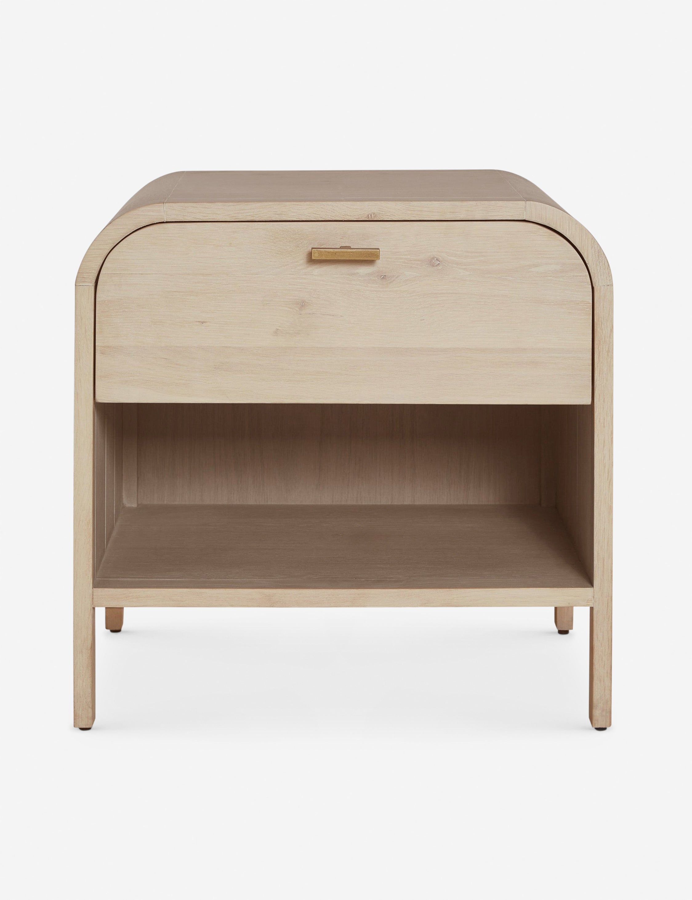 #color::natural | Brooke one drawer whitewashed nightstand with an open shelf and sleek iron pull