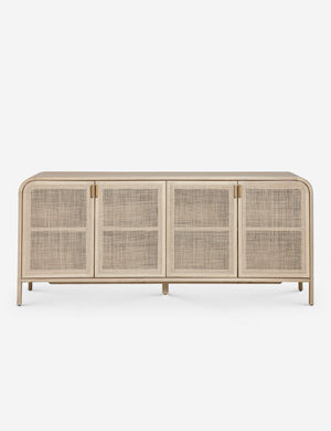 Brooke natural solid oak sideboard with iron pulls and woven cane doors