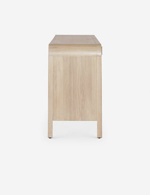 Brooke natural solid oak sideboard with iron pulls and woven cane doors