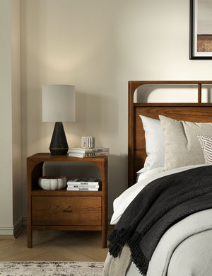 Ralston open shelf walnut nightstand styled by the bedside