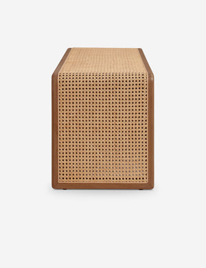 Side profile of the Canistel woven cane waterfall bench by Carly Cushnie.