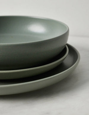 Close-up of the Pacifica artichoke green Dinnerware 5-Piece Place Setting by Casafina
