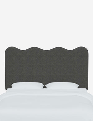 Clementine Charcoal Linen Headboard with a scalloped shape at the top