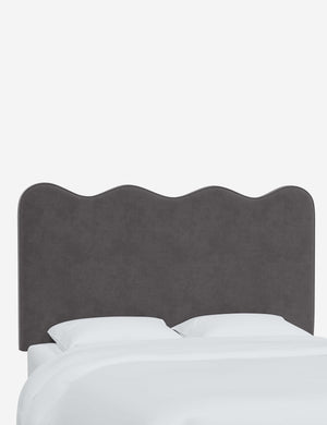 Angled view of the Clementine Steel Velvet Headboard