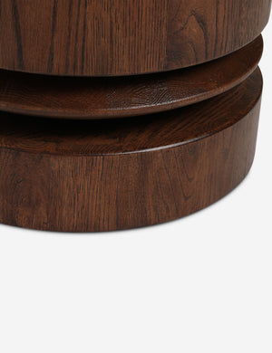 Close up of the Coco round drum beaded wood side table by Carly Cushnie.