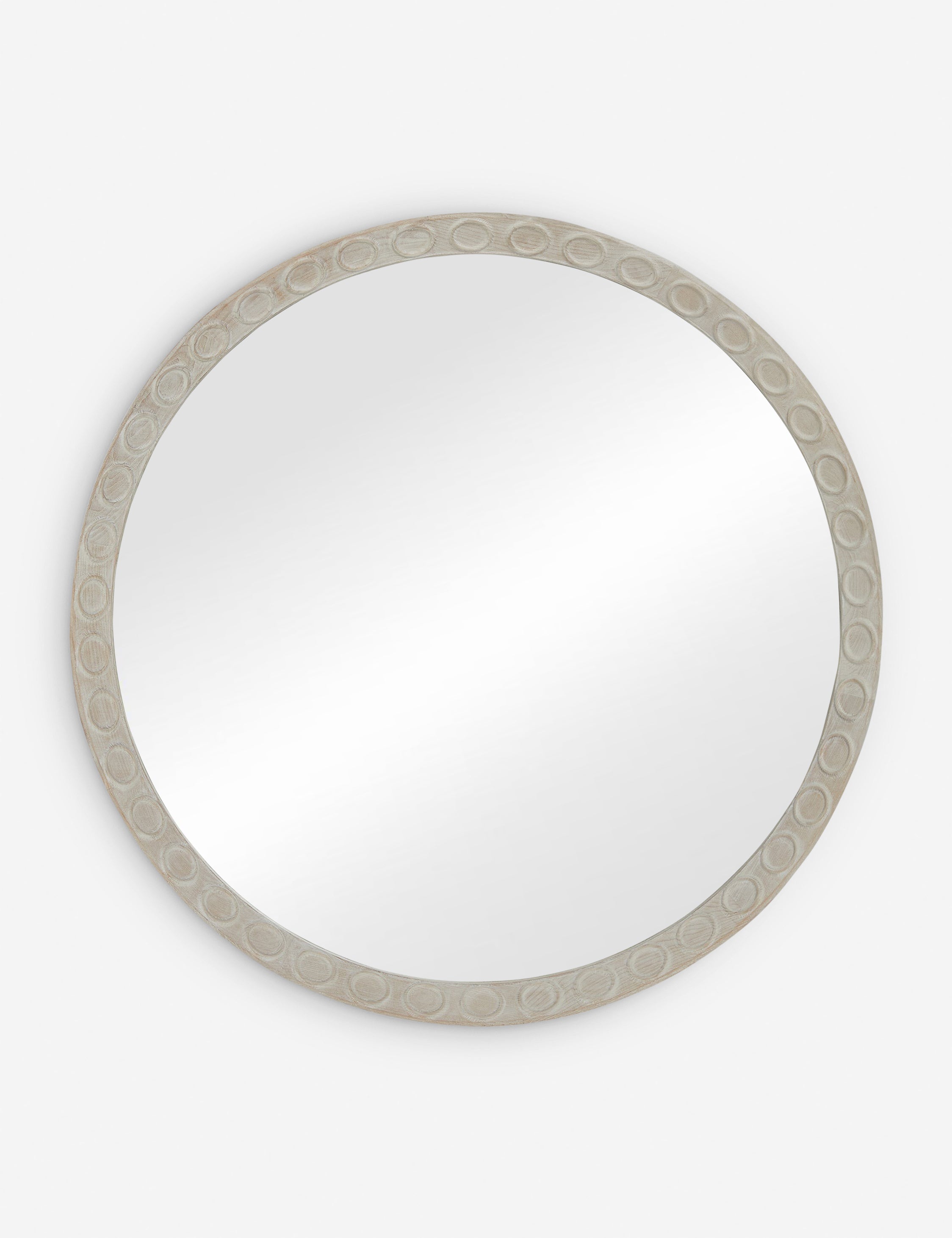 #color::natural | Correa round distressed wood frame wall mirror.
