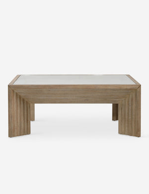 Pender modern wood and glass top square coffee table.