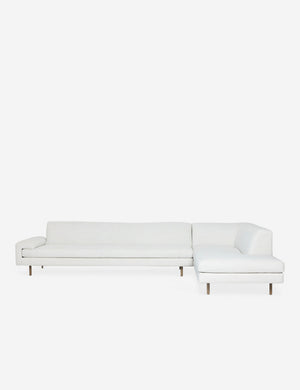 Estee white linen right-Facing Upholstered Sectional Sofa with wooden dowel legs and a clean-lined frame