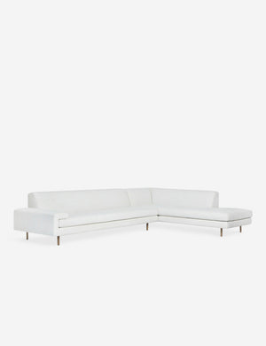 Angled view of the Estee white linen right-Facing Sectional Sofa
