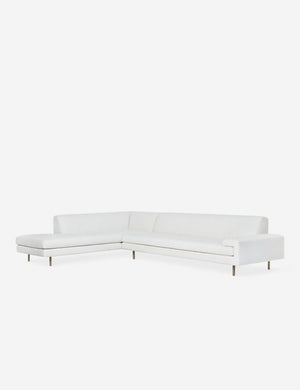 Angled view of the Estee white linen Left-Facing Sectional Sofa