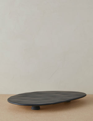 Footed serving display tray in black