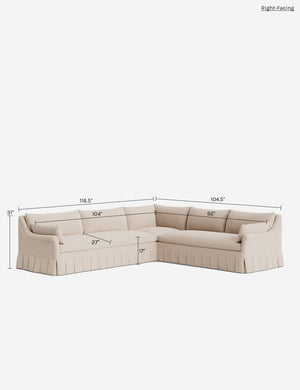 Portola Rolled Arm Pleated Sectional Sofa : Blush Performance Striated Velvet / Right-Facing