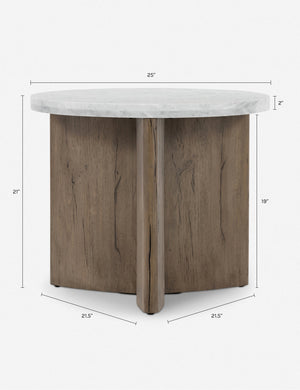 Voss Round Side Table : Natural and White Marble