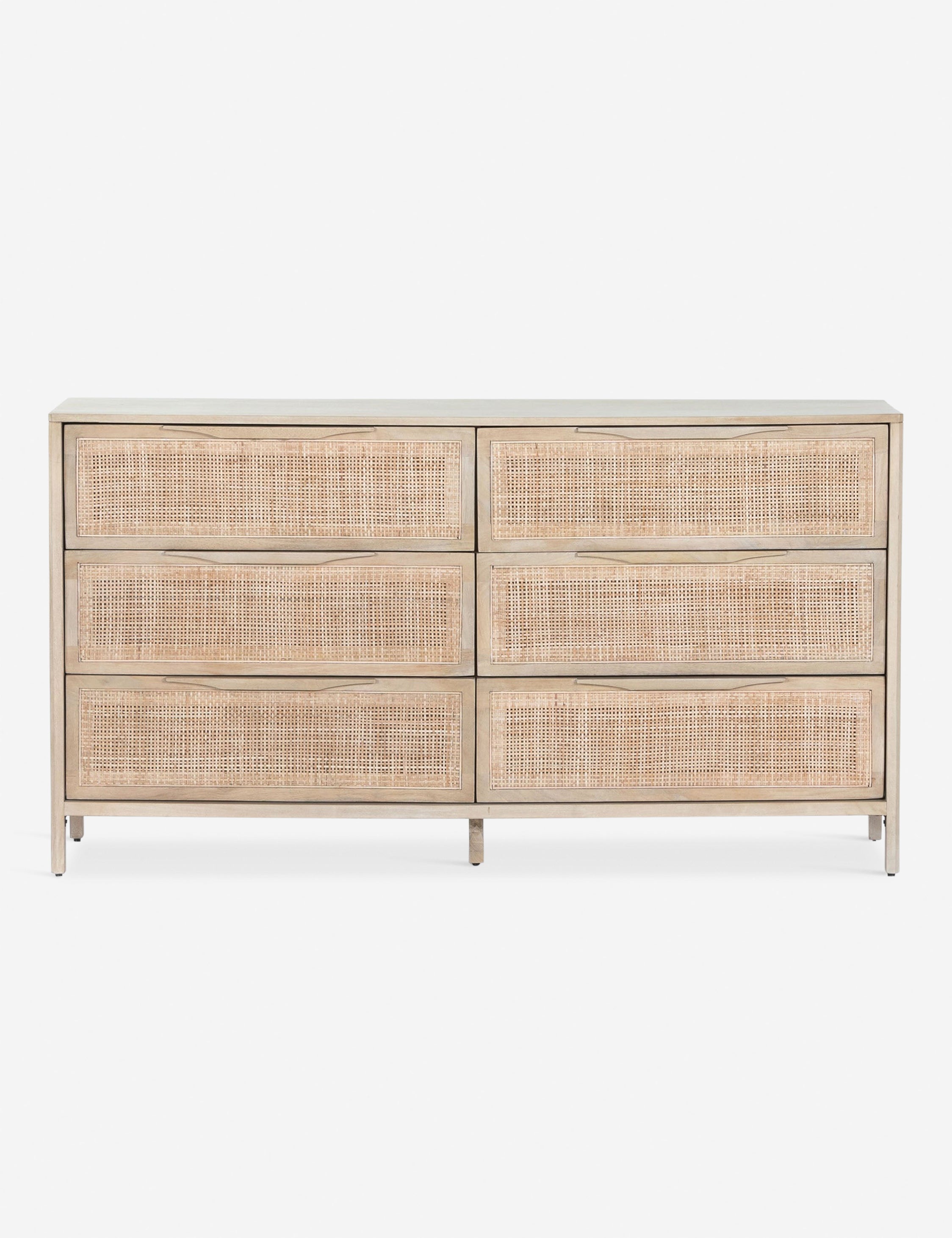#color::natural | Hannah light wood 6-drawer dresser with cane-front drawers