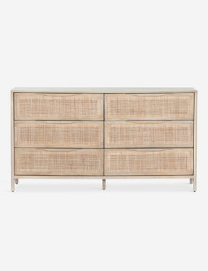 Hannah light wood 6-drawer dresser with cane-front drawers