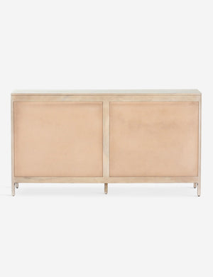 Rear view of the Hannah light wood 6-drawer dresser with cane-front drawers