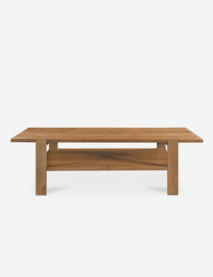 Knappet natural grain wooden coffee table with shelf.