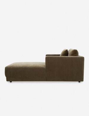Side profile of the Braque velvet upholstered chaise lounge chair.