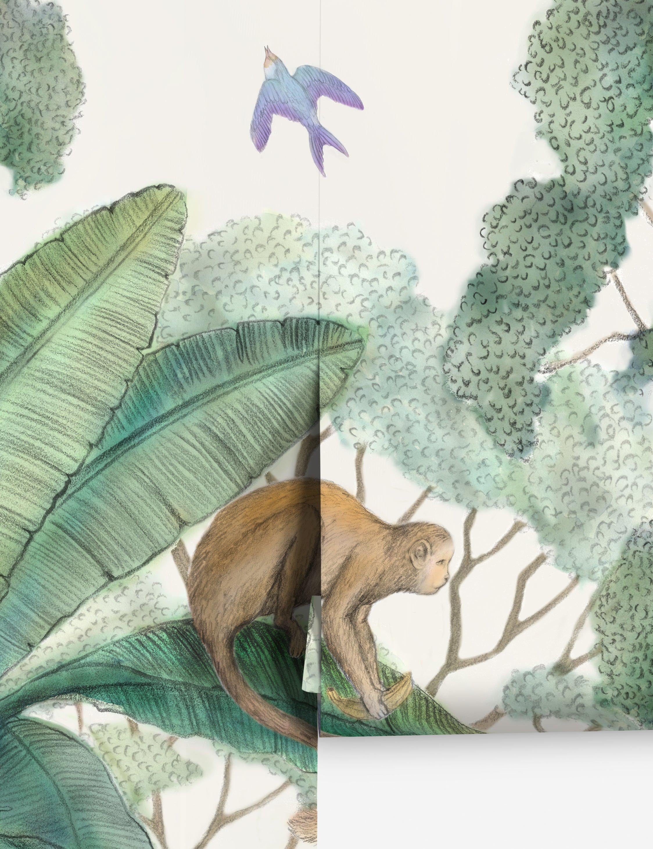 #color::green | Close up view of the Jungle Wallpaper Mural in the green colorway.