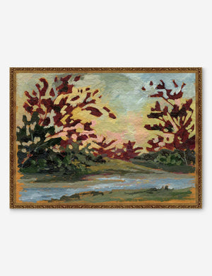 Summer's End Print in a bronze frame that features fall turning leaves igniting a gold and pink sky by Laurel-Dawn Latshaw
