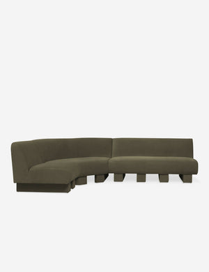 Lena right-facing gray velvet sectional sofa with upholstered beam legs.