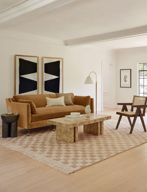 Irregular Checkerboard Hand-Knotted Wool Rug Swatch by Sarah Sherman Samuel, Natural