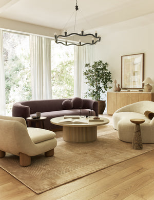 Living room featuring the Halden handwoven carved design rug.