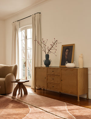 Living room featuring the Fontaine wavy detailing solid oak sideboard by Aimee Song