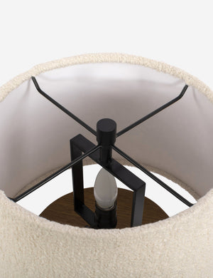Close up of the shade of the Mulberry boucle shade mixed-material table lamp