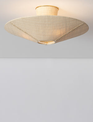Nieto woven with stitch detailing semi-flush mount light with light on