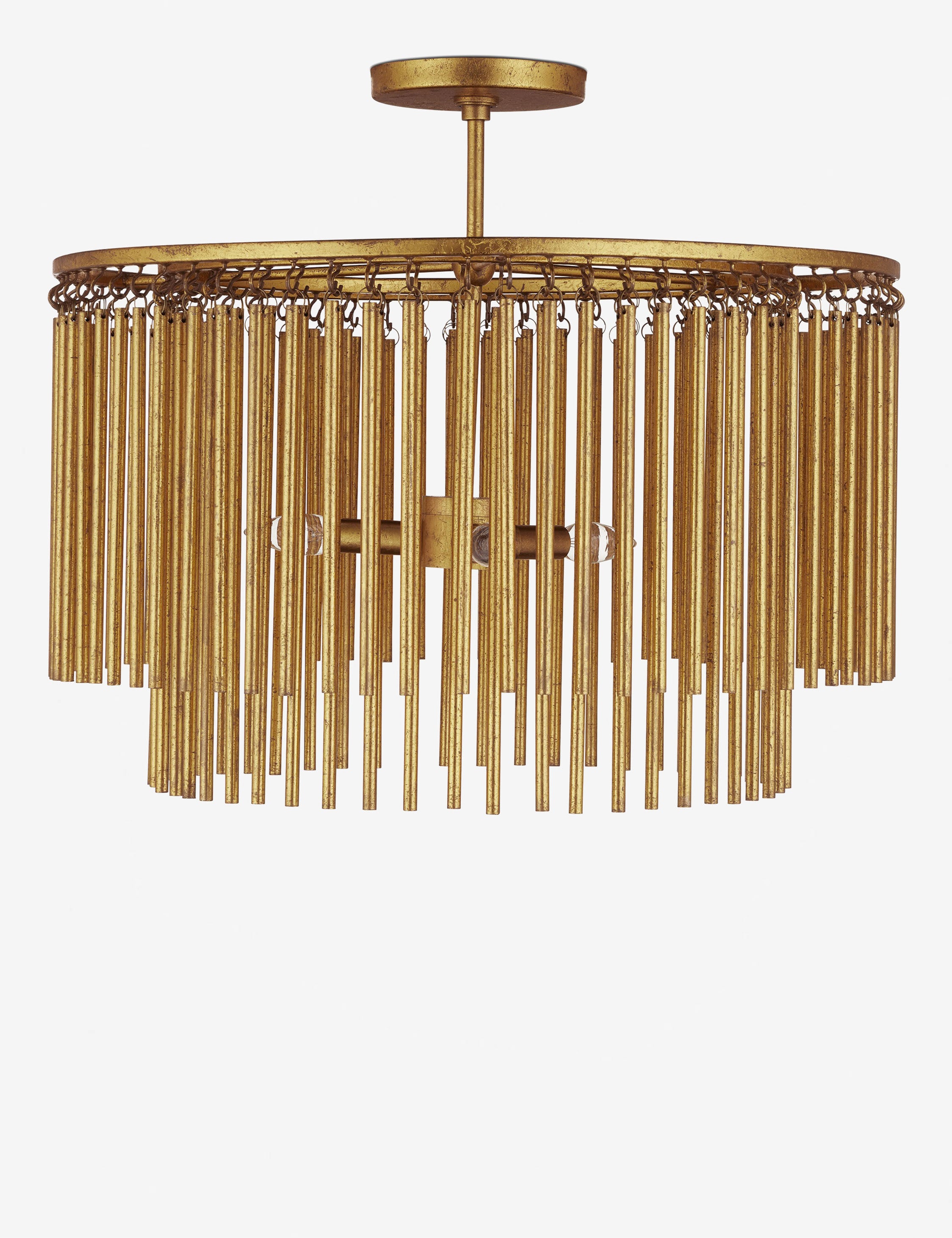 #color::brushed-brass #size::24-dia | Saint-Yves modern tiered vertical rod flush mount light
