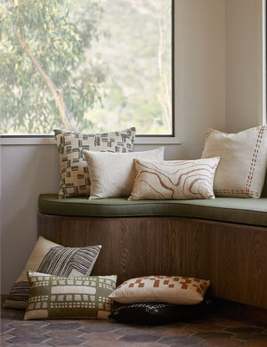 Collection of throw pillows from designer Elan Byrd in various sizes and patterns.