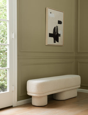  Brooks boucle upholstered bench in an entryway