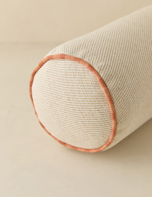 Close up view of the Merilee contrast piping striped bolster pillow by Aimee Song